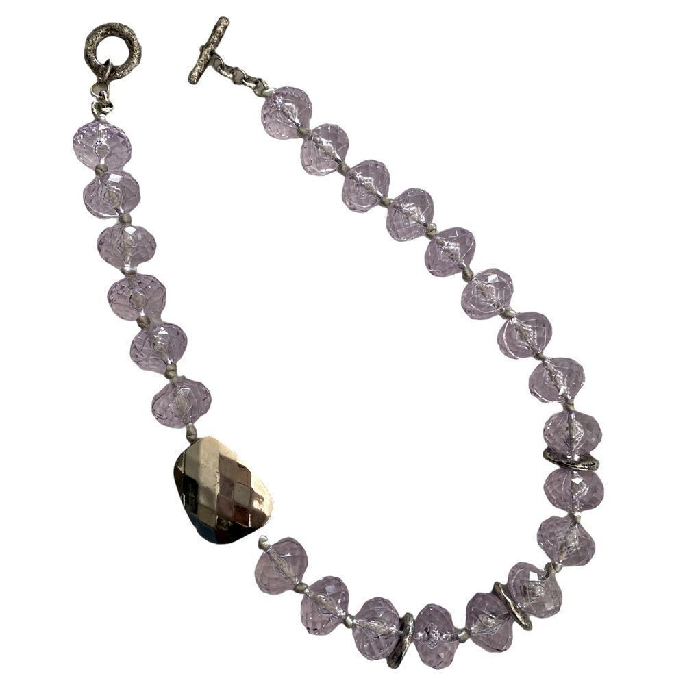 Chunky Textured Acrylic Purple and Silver-Tone Statement Necklace